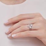 Load image into Gallery viewer, Solid 925 sterling silver statement cluster ring with round white cubic zirconia stones in bubble bezel settings.

