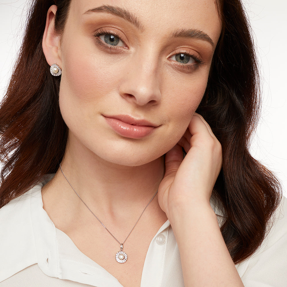 Sterling Silver And Halo Art Deco  Pearl Necklace-JOOLS by Jenny Brown