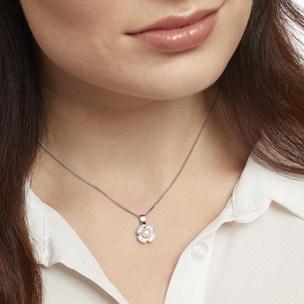 Sterling Silver Freshwater Pearl Flower Pendant - JOOLS By Jenny Brown