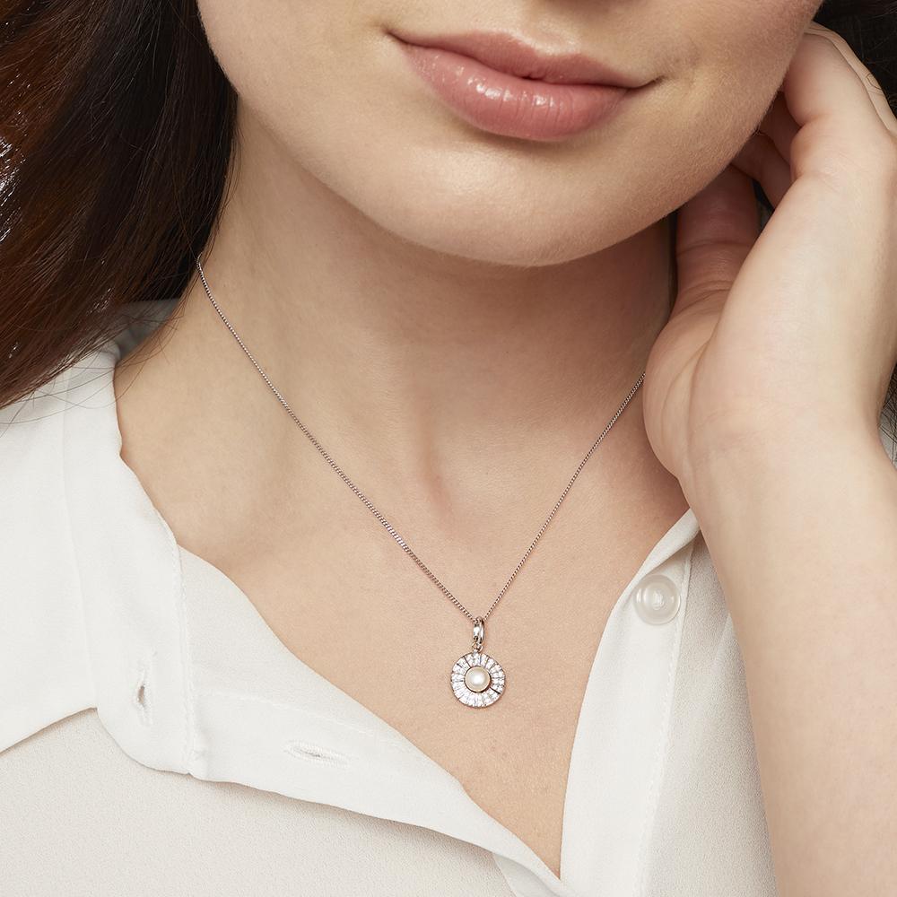 Sterling Silver And Halo Art Deco  Pearl Necklace-JOOLS by Jenny Brown