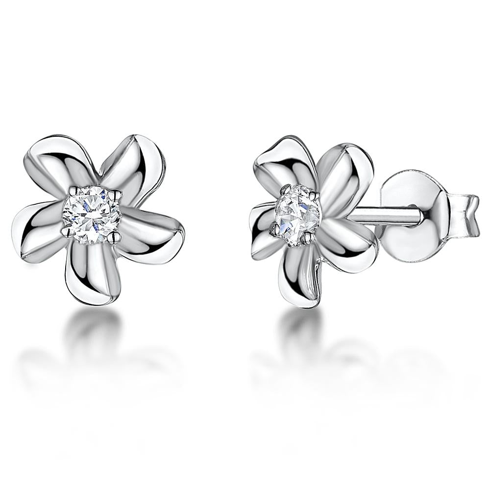 STERLING SILVER AND WHITE ZIRCONIA CURLED FIVE  FLOWER STUD EARRINGS WITH A  ZIRCONIA CENTREEarrings - JOOLS By Jenny Brown