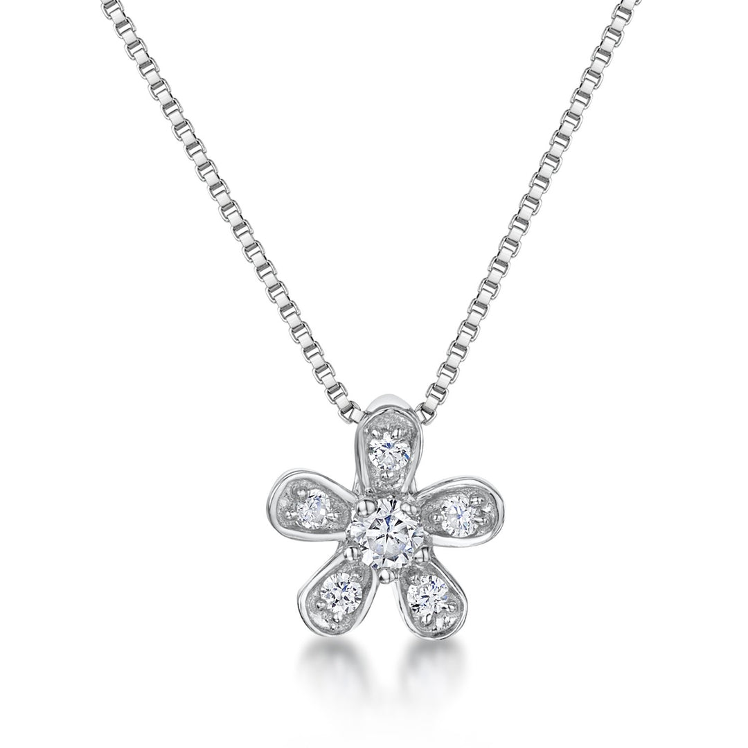 Sterling Silver And White Zirconia Five Petal NecklacePendants - JOOLS By Jenny Brown
