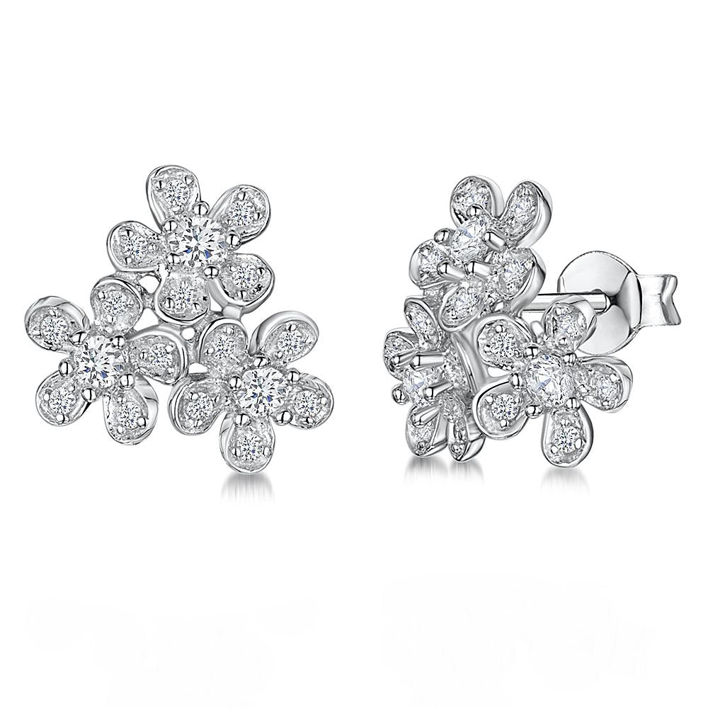 STERLING SILVER AND WHITE ZIRCONIA FLOWER CLUSTER EARRINGS - JOOLS By Jenny Brown