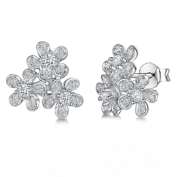 STERLING SILVER AND WHITE ZIRCONIA FLOWER CLUSTER EARRINGS - JOOLS By Jenny Brown
