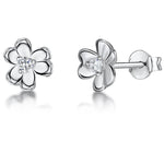 Load image into Gallery viewer, STERLING SILVER AND WHITE ZIRCONIA FLOWER EARRINGS WITH A  ZIRCONIA CENTREEarrings - JOOLS By Jenny Brown
