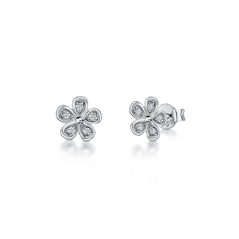 STERLING SILVER AND WHITE ZIRCONIA FLOWER EARRINGS WITH A  SILVER  CENTREEarrings - JOOLS By Jenny Brown