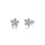 Load image into Gallery viewer, STERLING SILVER AND WHITE ZIRCONIA FLOWER EARRINGS WITH A  SILVER  CENTREEarrings - JOOLS By Jenny Brown
