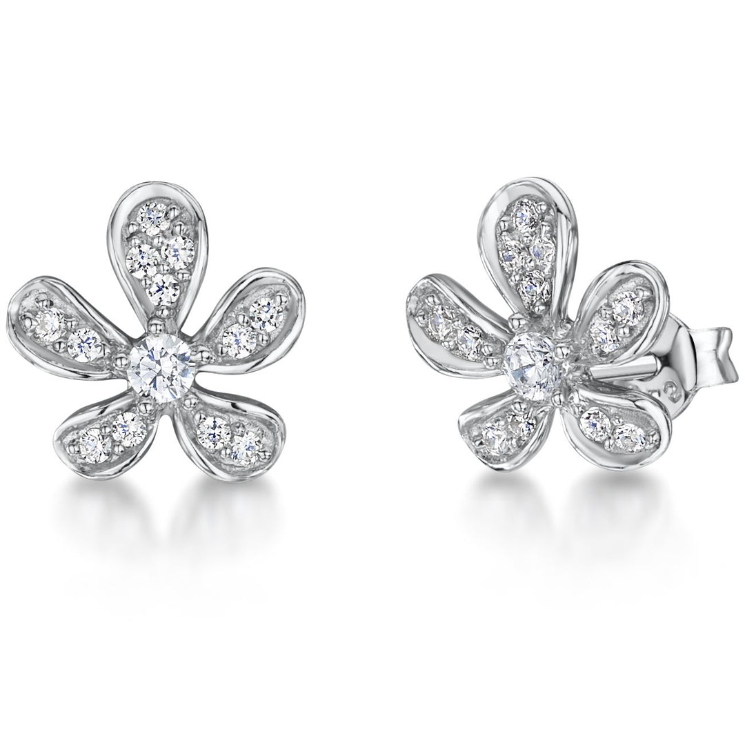 STERLING SILVER AND WHITE ZIRCONIA FLOWER PETAL EARRINGS WITH A  ZIRCONIA CENTREEarrings - JOOLS By Jenny Brown