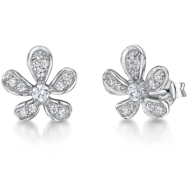 STERLING SILVER AND WHITE ZIRCONIA FLOWER PETAL EARRINGS WITH A  ZIRCONIA CENTREEarrings - JOOLS By Jenny Brown