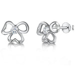 Load image into Gallery viewer, STERLING SILVER AND WHITE ZIRCONIA OPEN FLOWER STUD EARRINGS WITH A  ZIRCONIA CENTRE - JOOLS By Jenny Brown

