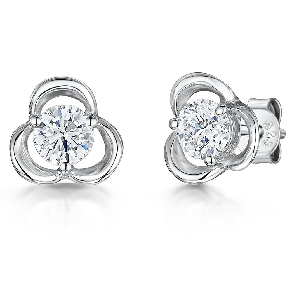 STERLING SILVER AND WHITE ZIRCONIA OPEN  THREE FLOWER STUD EARRINGS WITH A  ZIRCONIA CENTREEarrings - JOOLS By Jenny Brown