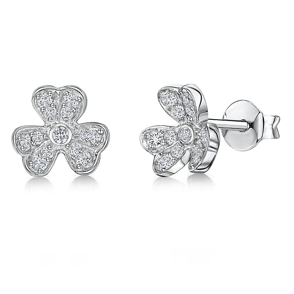 STERLING SILVER AND WHITE ZIRCONIA SHAMROCK FLOWER EARRINGS WITH A  ZIRCONIA CENTREEarrings - JOOLS By Jenny Brown