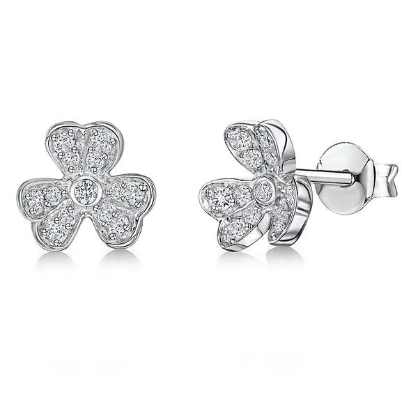 STERLING SILVER AND WHITE ZIRCONIA SHAMROCK FLOWER EARRINGS WITH A  ZIRCONIA CENTREEarrings - JOOLS By Jenny Brown