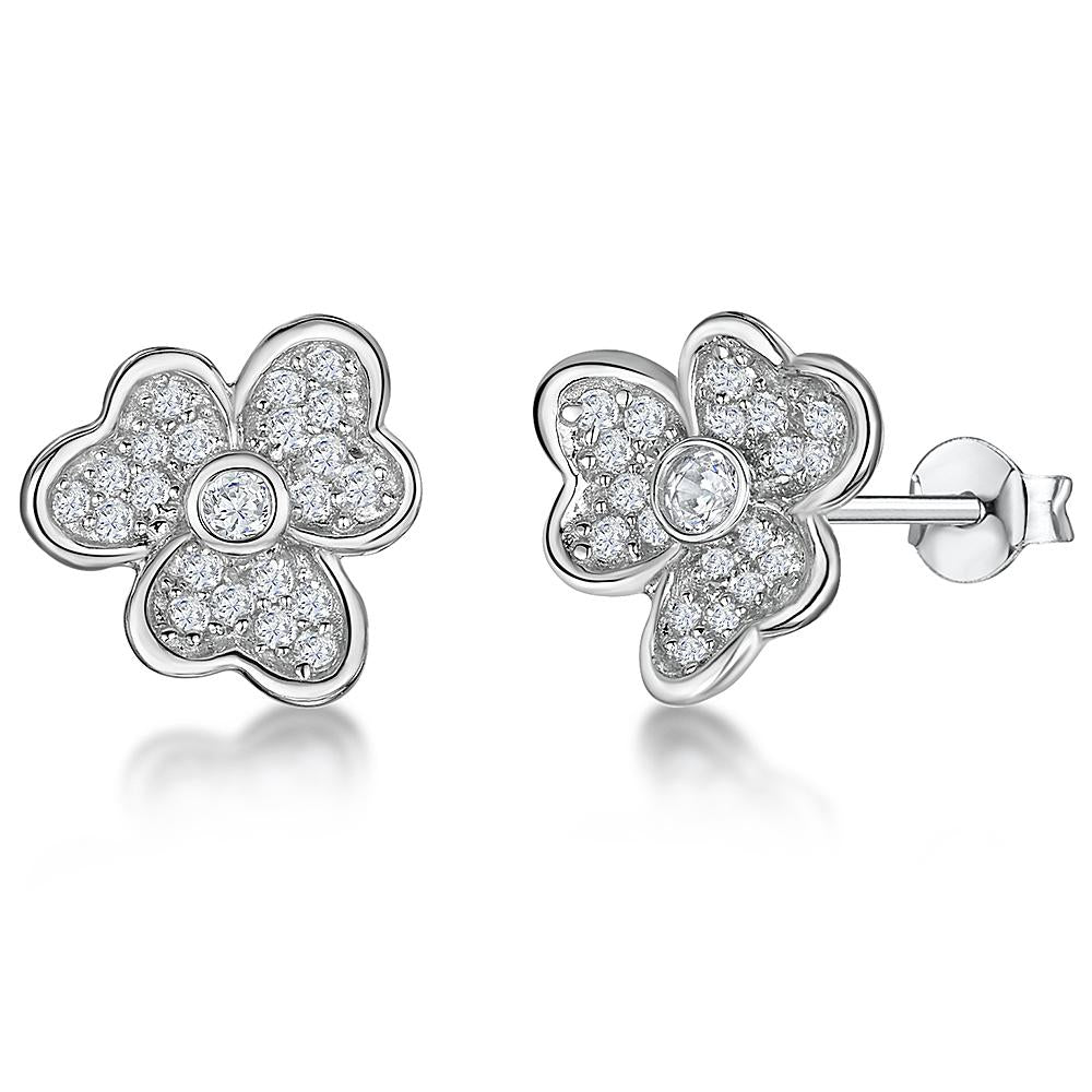 STERLING SILVER AND WHITE ZIRCONIA SPLIT PETAL FLOWER EARRINGS WITH A  ZIRCONIA CENTREEarrings - JOOLS By Jenny Brown