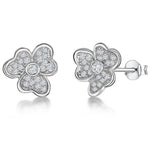 Load image into Gallery viewer, STERLING SILVER AND WHITE ZIRCONIA SPLIT PETAL FLOWER EARRINGS WITH A  ZIRCONIA CENTREEarrings - JOOLS By Jenny Brown
