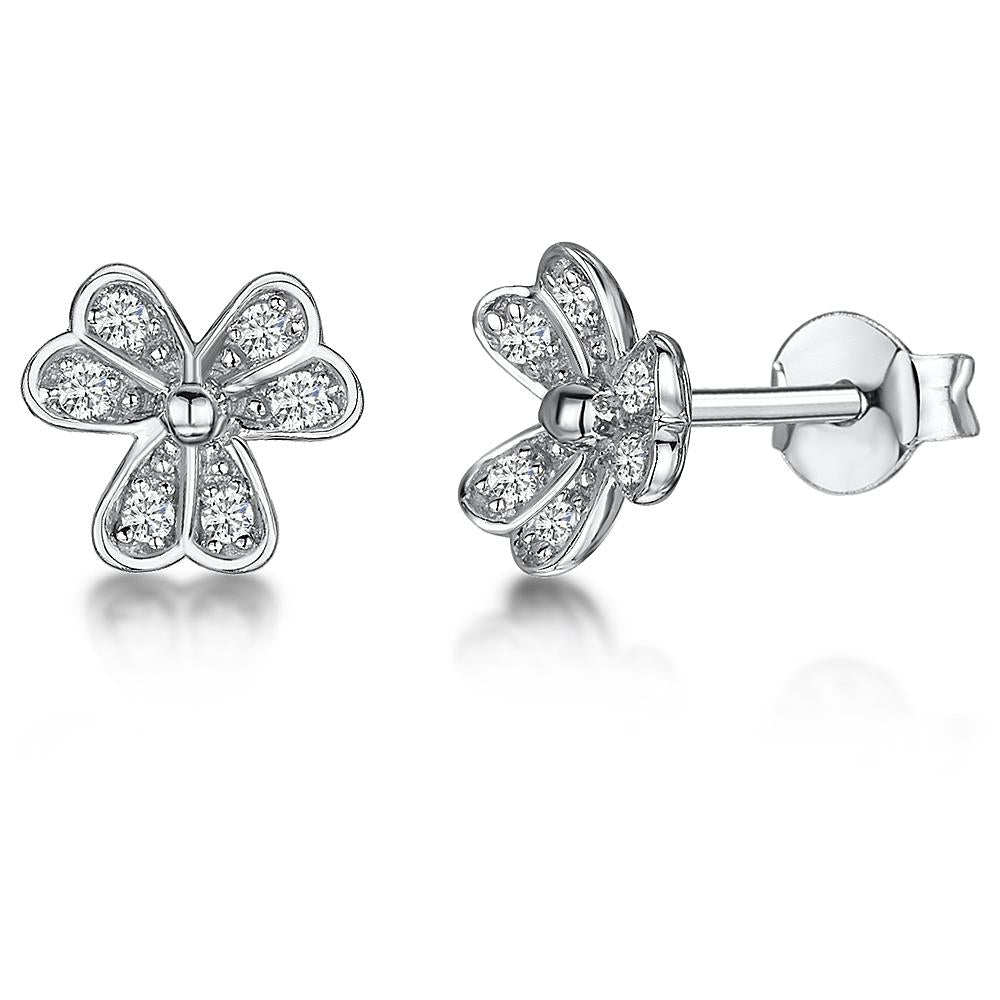 STERLING SILVER AND WHITE ZIRCONIA THREE DOUBLE FLOWER PETAL EARRINGS WITH A  ZIRCONIA CENTREEarrings - JOOLS By Jenny Brown