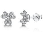 Load image into Gallery viewer, STERLING SILVER AND WHITE ZIRCONIA THREE DOUBLE FLOWER PETAL EARRINGS WITH A  ZIRCONIA CENTREEarrings - JOOLS By Jenny Brown
