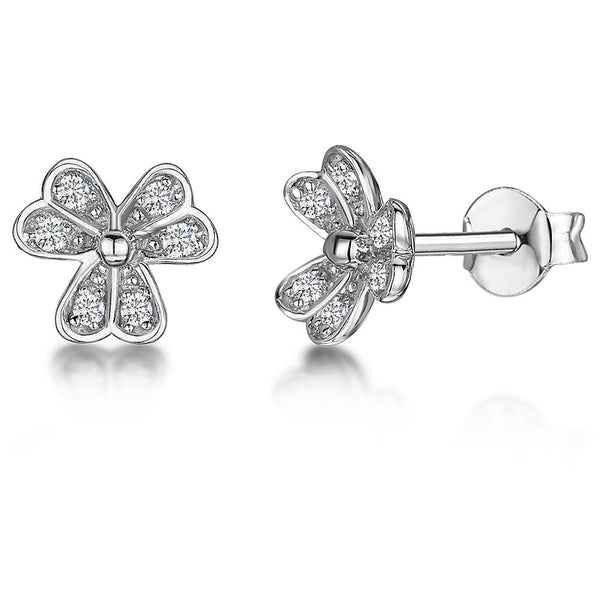 STERLING SILVER AND WHITE ZIRCONIA THREE DOUBLE FLOWER PETAL EARRINGS WITH A  ZIRCONIA CENTREEarrings - JOOLS By Jenny Brown