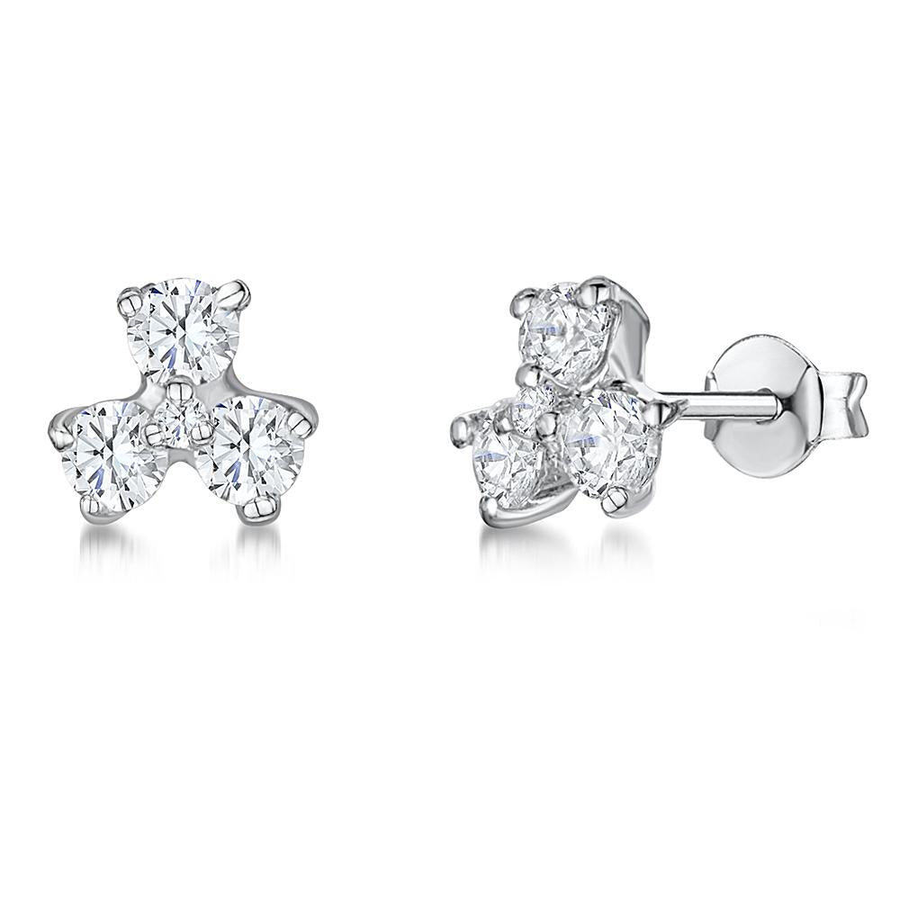 STERLING SILVER AND WHITE ZIRCONIA THREE POINT PETAL EARRINGS WITH A  ZIRCONIA CENTRE JOOLS By Jenny Brown