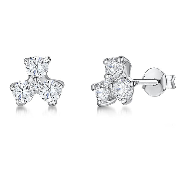 STERLING SILVER AND WHITE ZIRCONIA THREE POINT PETAL EARRINGS WITH A  ZIRCONIA CENTRE JOOLS By Jenny Brown