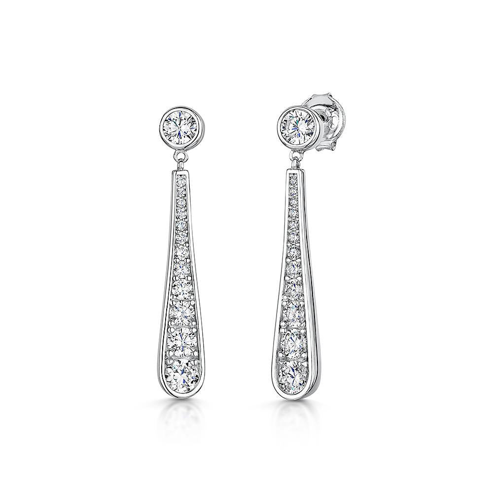 Sterling Silver  Oval Drop  Earrings  With Graduated Round Zirconias- JOOLS By Jenny Brown