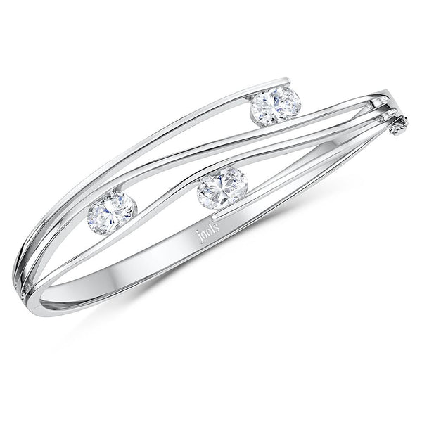 Sterling Silver Bangle  Set With Three Cubic Zirconia Oval StonesBracelets - JOOLS By Jenny Brown
