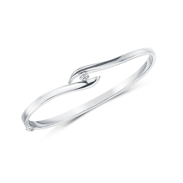 Sterling Silver Bangle  With A White Zirconia Stone Held Between the Two Silver StrandsBangles - JOOLS By Jenny Brown