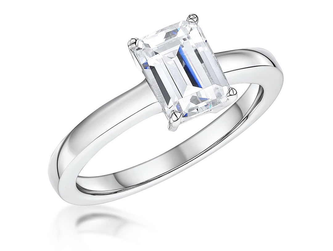 STERLING SILVER ONE AND A HALF  CARAT EMERALD CUT SOLITAIRE RINGRings - JOOLS By Jenny Brown