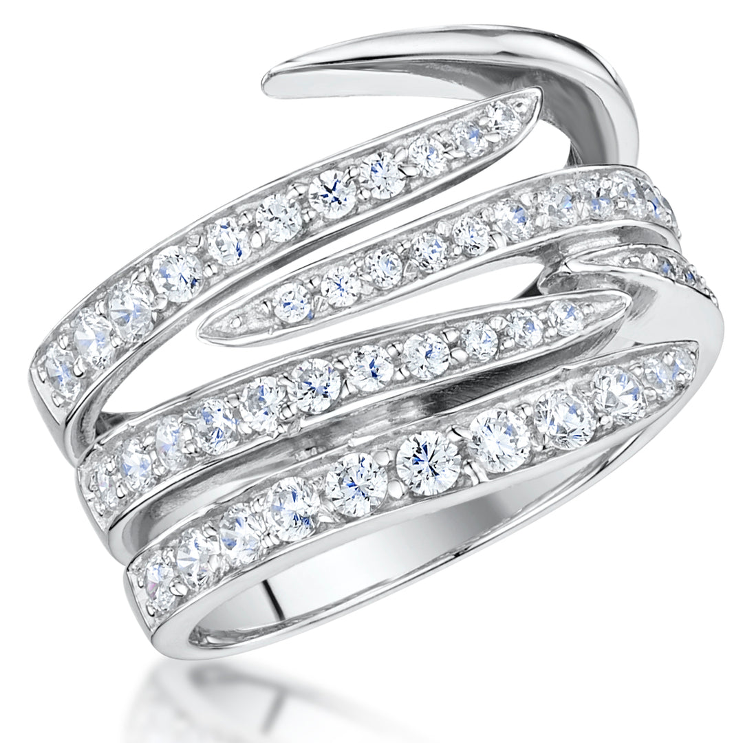 Sterling Silver Open Band Ring Set With Round Cubic Zirconia StonesRings - JOOLS By Jenny Brown