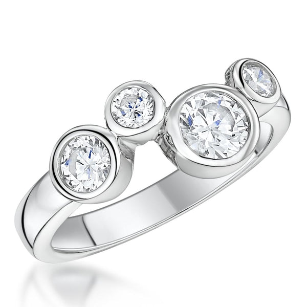Sterling Silver Raindance Ring Set With 4 White Zirconia StonesRings - JOOLS By Jenny Brown