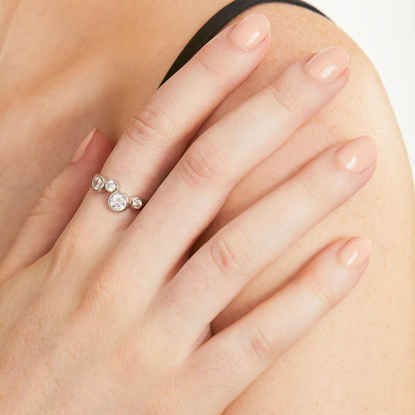 Sterling Silver Raindance Ring Set With 4 White Zirconia StonesRings - JOOLS By Jenny Brown