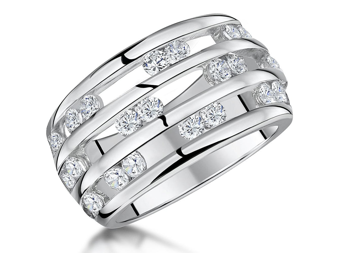 Sterling Silver Ring Triple Band Set with Pairs of Round ZirconiasRings - JOOLS By Jenny Brown