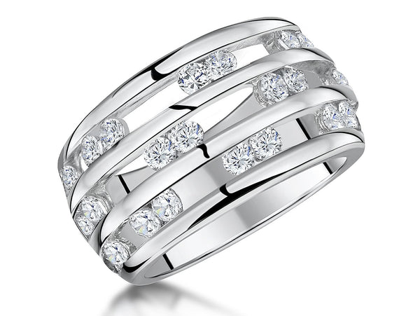 Sterling Silver Ring Triple Band Set with Pairs of Round ZirconiasRings - JOOLS By Jenny Brown
