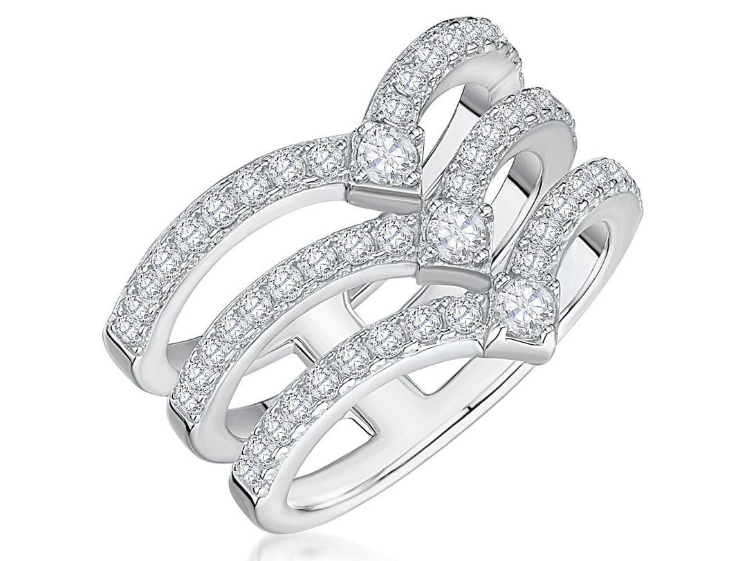 Sterling Silver Triple Wishbone  Band Ring Set With Cubic Zirconia StonesRings - JOOLS By Jenny Brown