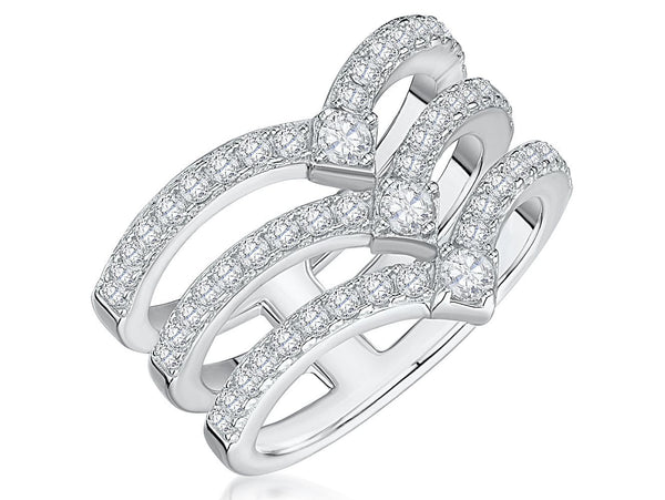 Sterling Silver Triple Wishbone  Band Ring Set With Cubic Zirconia StonesRings - JOOLS By Jenny Brown