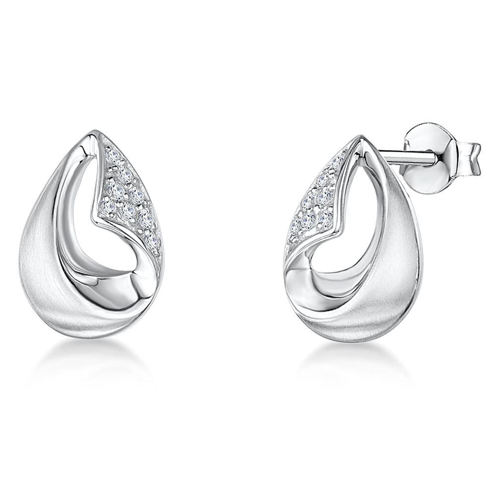 Sterling Silver Teardrop Stud Earrings Pave Set With Cubic Zirconia Stones - JOOLS By Jenny Brown