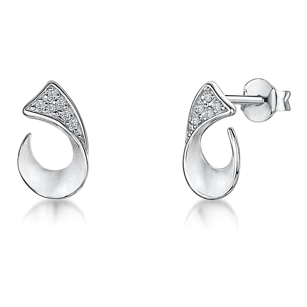 Sterling Silver Stud Satin Finished  Earrings- Featuring An Open Horseshoe Setting With Cubic Zirconia Stones - JOOLS By Jenny Brown