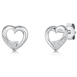 Load image into Gallery viewer, Sterling Silver Open Heart Earrings Studs Satin and Polish Finished Set With Cubic Zirconia Stones - JOOLS By Jenny Brown
