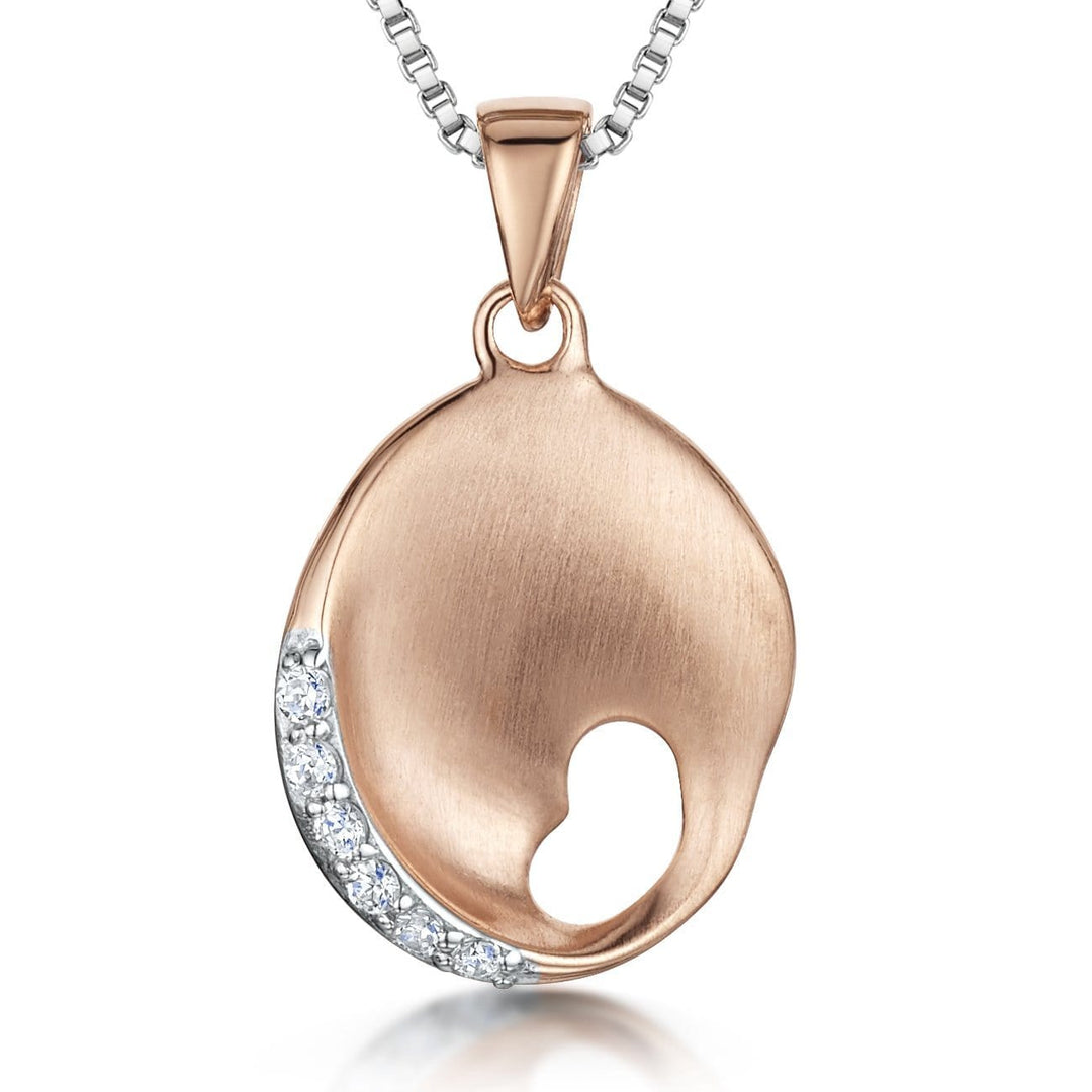 Sterling Silver & Rose Gold Pendant-Satin Finished With Cubic Zirconia Feature - JOOLS By Jenny Brown