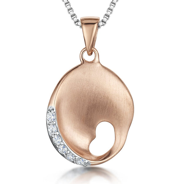 Sterling Silver & Rose Gold Pendant-Satin Finished With Cubic Zirconia Feature - JOOLS By Jenny Brown