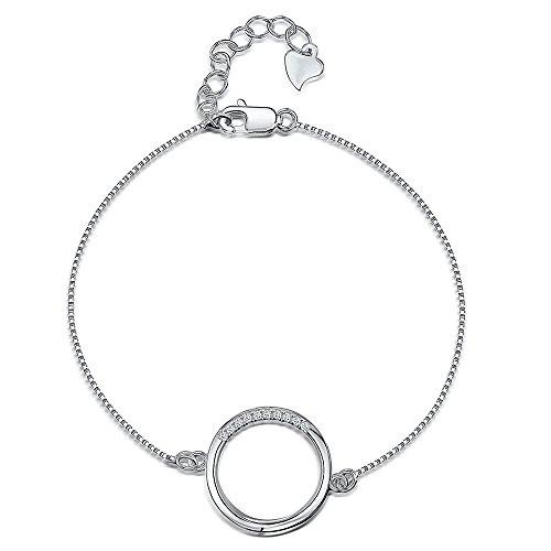 Sterling Silver Bracelet - Featuring A Single Ring with Set Cubic Zirconia Stones - JOOLS By Jenny Brown