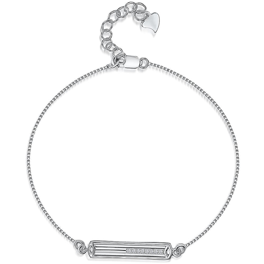 Sterling Silver Bracelet -Friendship Style With Cubic Zirconia Stones And An Adjustable Fastener - JOOLS By Jenny Brown
