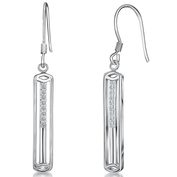 Sterling Silver Rectangle  Earrings With A Central Pave CZ FeatureEarrings - JOOLS By Jenny Brown
