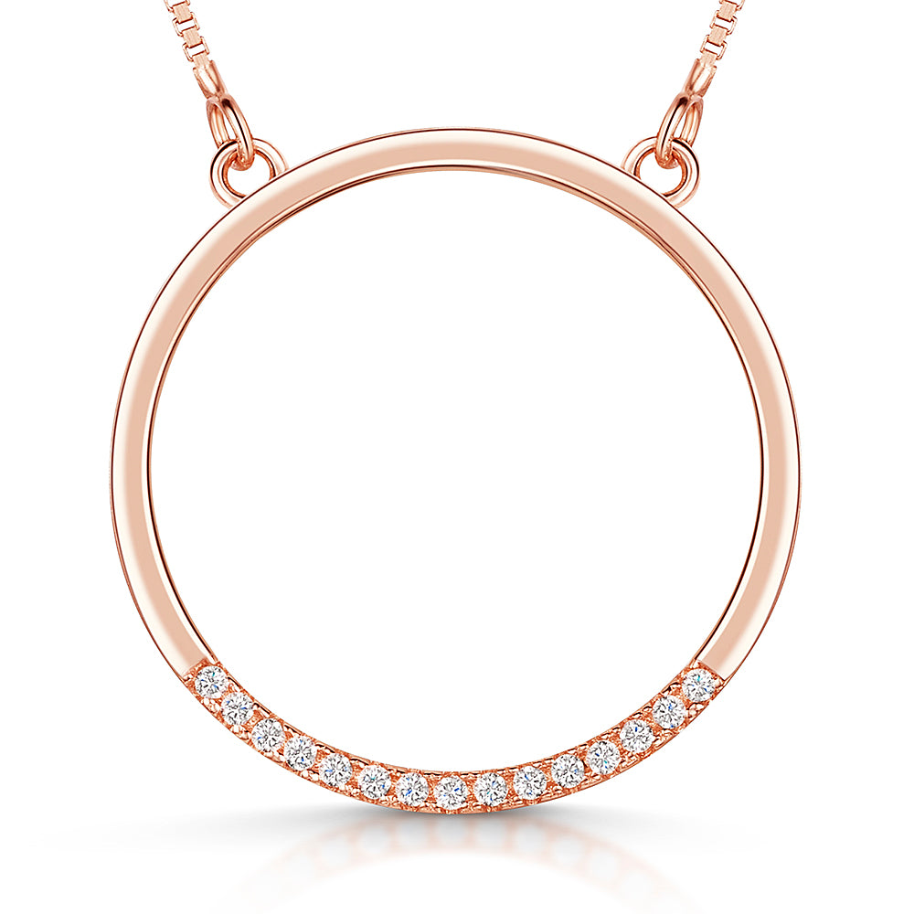 Rose Gold Open Circle Pendant With Cubic Zirconia