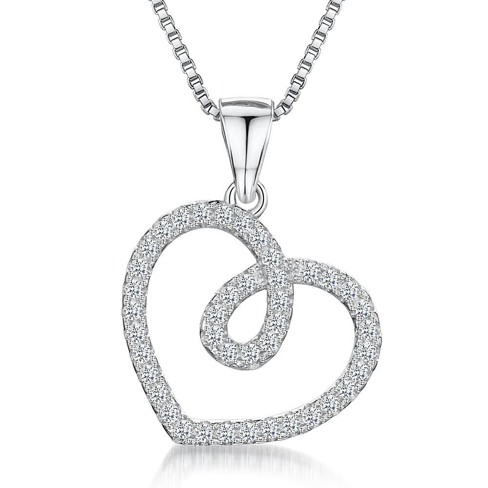 Sterling Silver Open  Twisted Heart Pendant Offset With Cubic Zirconia StonesPendants - JOOLS By Jenny Brown