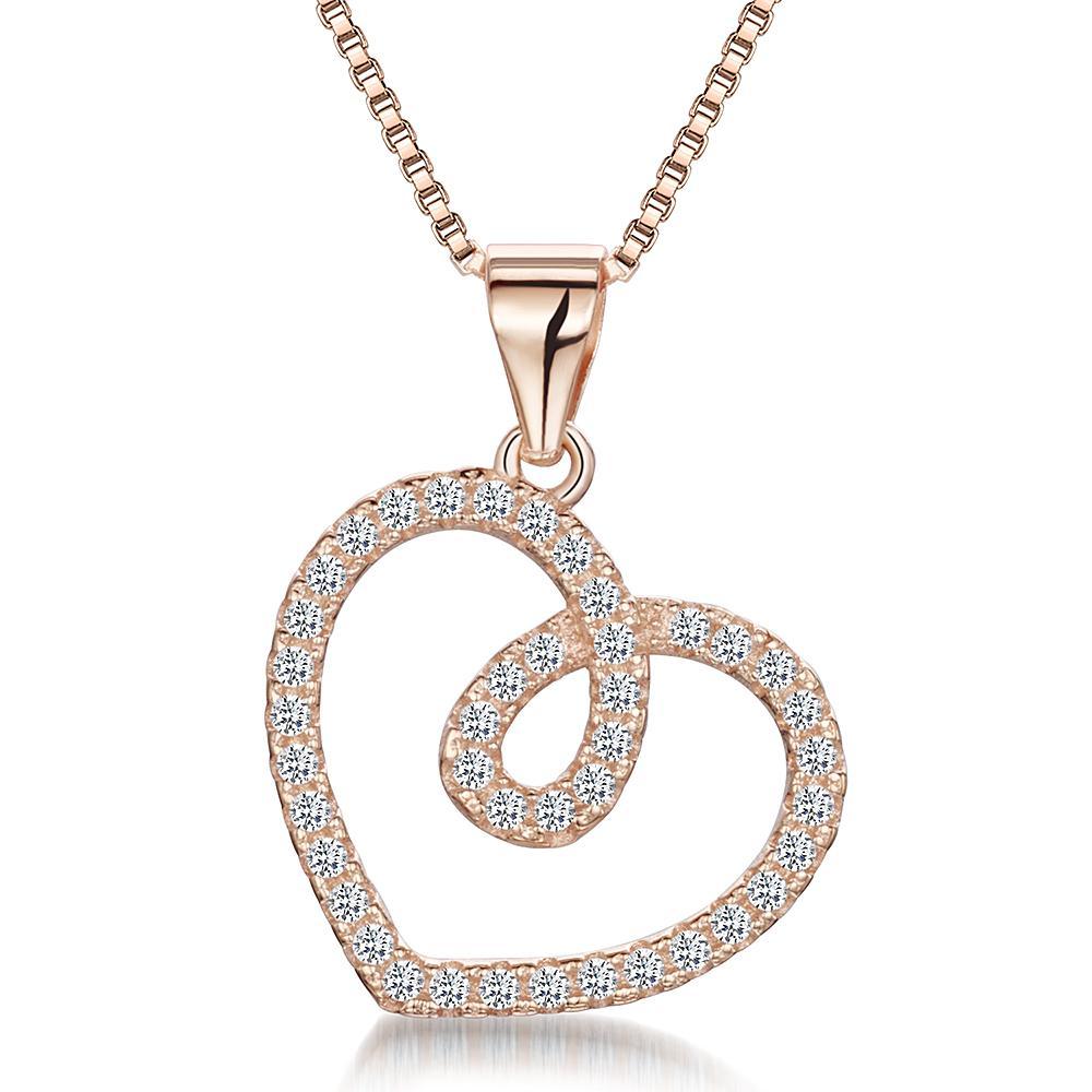 Sterling Silver Open  Twisted Heart Pendant Offset With Cubic Zirconia StonesPendants - JOOLS By Jenny Brown