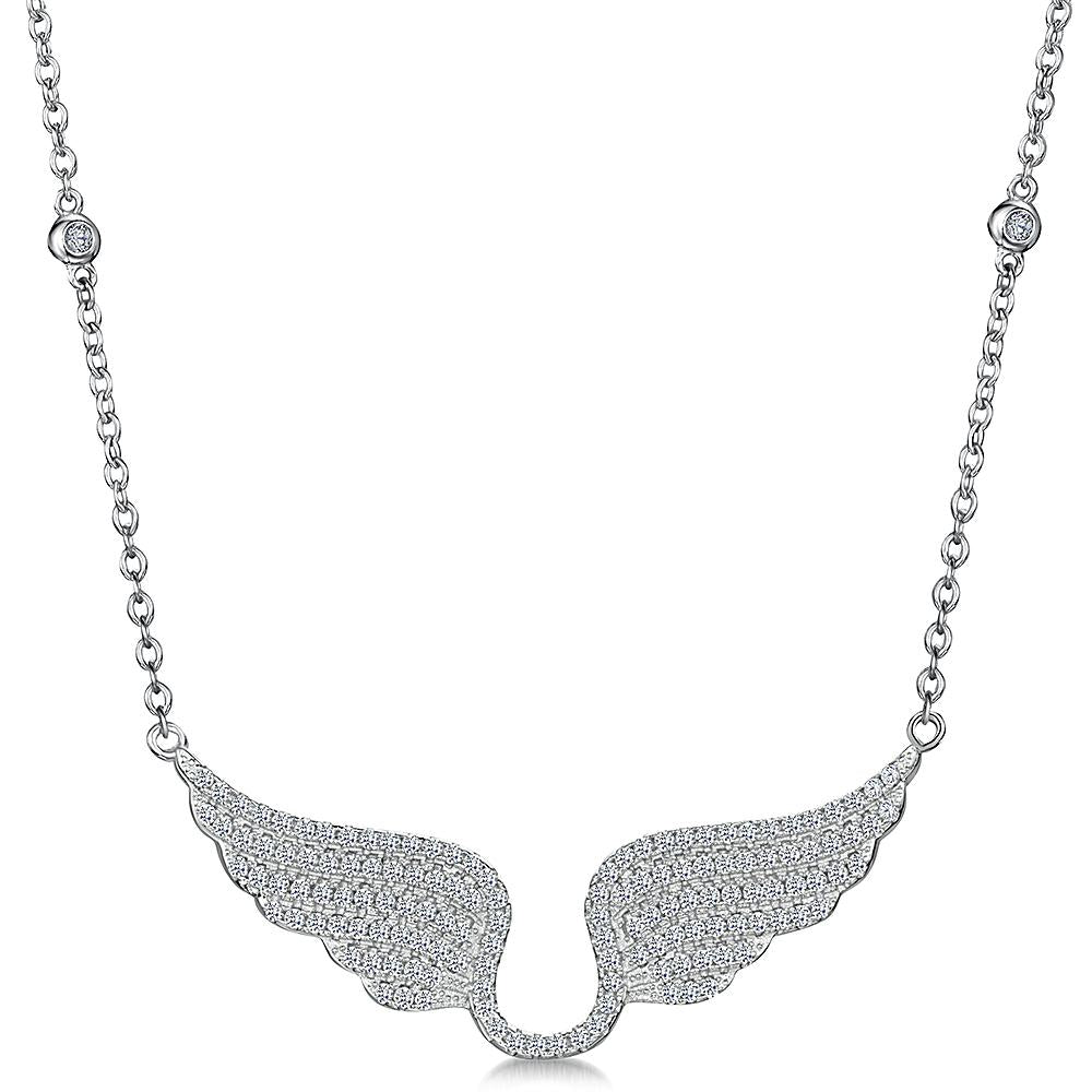 Sterling Silver Angel Wings  Necklace -  Pave Set with Cubic Zirconia Stones - JOOLS By Jenny Brown