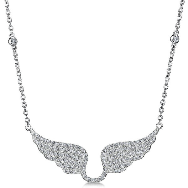 Sterling Silver Angel Wings  Necklace -  Pave Set with Cubic Zirconia Stones - JOOLS By Jenny Brown