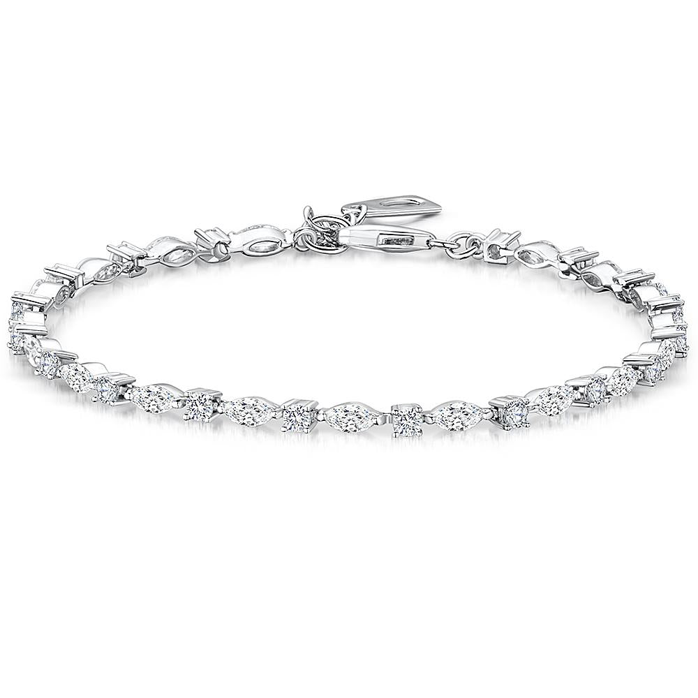 Sterling Silver Tennis Bracelet  Set With Marquise and Round Brilliant Cut Cubic Zirconia StonesBracelets - JOOLS By Jenny Brown
