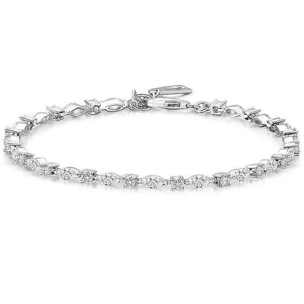 Sterling Silver Tennis Bracelet  Set With Marquise and Round Brilliant Cut Cubic Zirconia StonesBracelets - JOOLS By Jenny Brown
